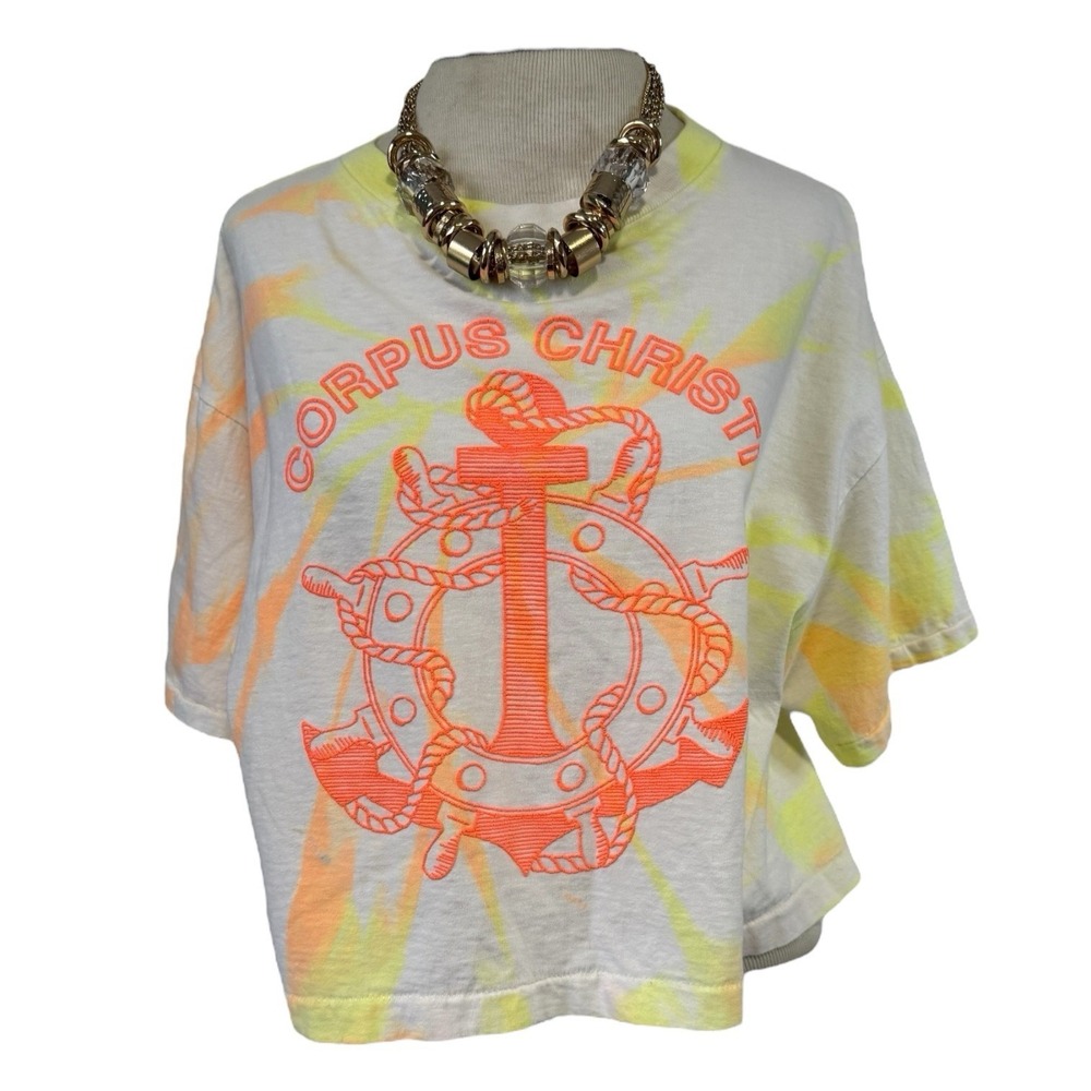 Vintage Corpus Christi Tie‎ Dye Nautical T-Shirt Sz XL 80s Crop Oversize No Tag